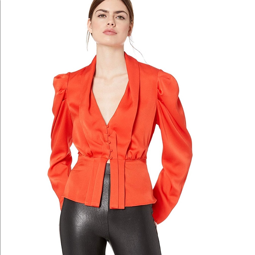 BCBG Max Azaria Pleated Shoulder Peplum Top XS